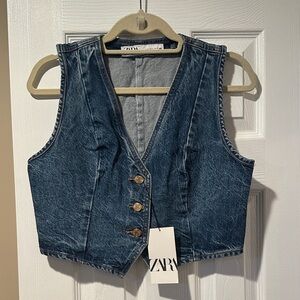 Zara Dark Blue Denim Vest with Gold Buttons